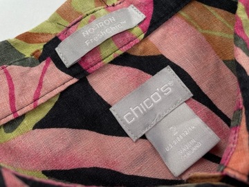 Яркая льняная рубашка Chico's No-iron FreshChic с листьями, размер L/XL