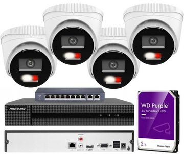 Zestaw Monitoringu IP 4 Kamery 4MPx Hybrid Light Zewnętrzny PoE Detekcja AI