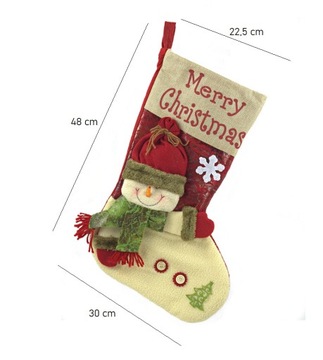 РОЖДЕСТВЕНСКИЙ НОСОК ДЛЯ ПОДАРКОВ СНЕГОВИК 3D XXL 48см