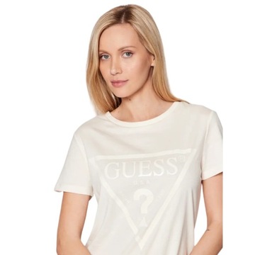 GUESS KOSZULKA DAMSKA T-SHIRT ADELE BEŻOWA r.M