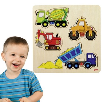 GOKI Puzzle drewniane dla dzieci maszyny budowalne