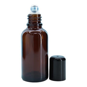 Butelka szklana 30 ml brązowa z nakrętką czarną roll-on kulka stalowa