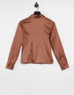 РУБАШКА ЖЕНСКАЯ АТЛАСНАЯ КОРИЧНЕВАЯ, ОДНОРОДНАЯ, 40 Л 1 VAF