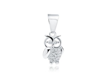 RODOWANA SREBRNA ZAWIESZKA SOWA OWL BIAŁE CYRKONIE