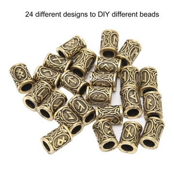 24шт бусины для бороды викингов, бронза, 24 узора, сделай сам
