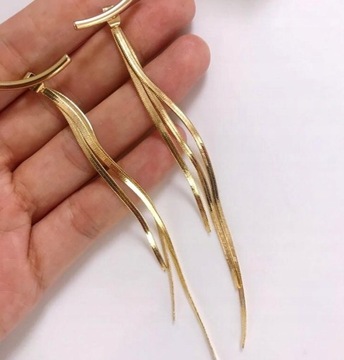 Kolczyki damskie złote wiszące długie łańcuszek nitki boho eleganckie retro