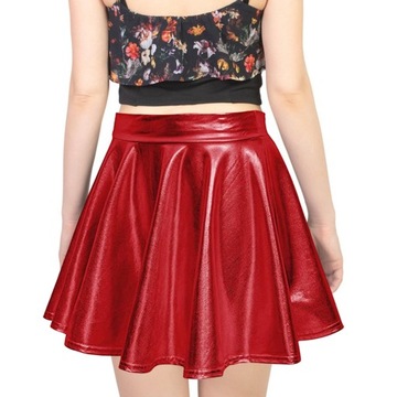 Metaliczna plisowana spódnica A Line Lekka mini spódniczka na prezent Czerwony Średni