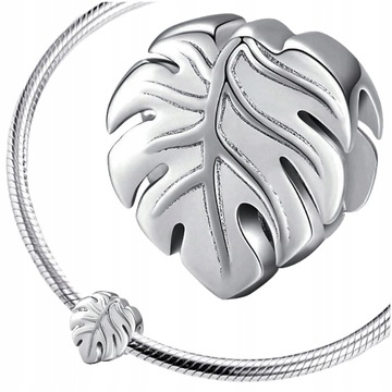 CHARMS LIŚĆ MONSTERA srebro 925 srebrny koralik listek monstery charmsy 925
