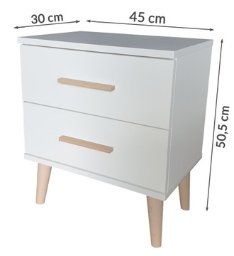 Тумбочка прикроватная, 2 ящика, скандинавский стиль, белый
