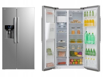 LODÓWKA SBS AMICA SBSN 398010 E INOX KOSTKARKA E