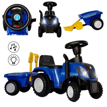 Jeździk odpychacz traktor z przyczepką dźwięk światło NEW HOLLAND niebieski