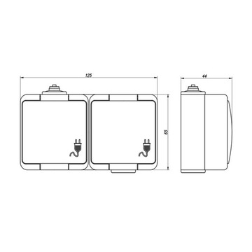 РОЗЕТКА ГЕРМЕТИЧНАЯ ДВОЙНАЯ НАВЕРХНОСТНАЯ, ДЫМНАЯ IP44 16A