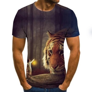 T-SHIRT MĘSKI KOSZULKA 3D NADRUK LEW TYGRYS, L