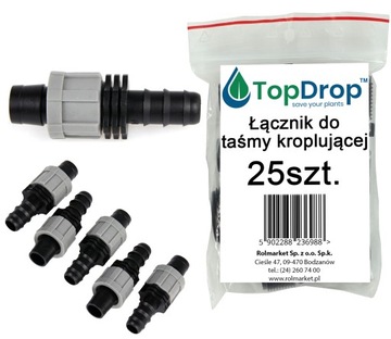 Złączka taśmy kroplującej i rury ZASILAJĄCEJ węża WTYK 16mm 25 szt ZŁĄCZKI