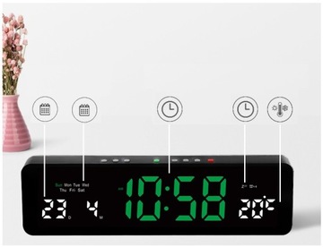 DUŻY ZEGAR ŚCIENNY STOJĄCY ELEKTRONICZNY LED 32cm Cichy Temperatura Data