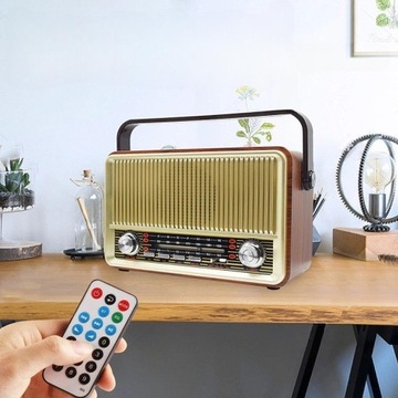 Портативная радиостанция Raba Retro Bluetooth, FM, USB, SD, AUX с пультом, коричневая
