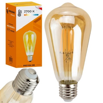 ŻARÓWKA LED E27 OZDOBNA 2700K 6W FILAMENT RETRO