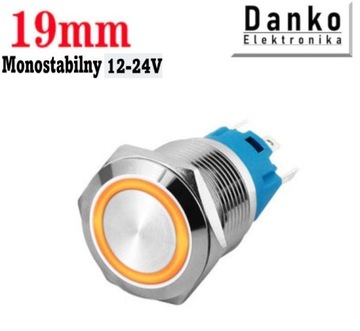 Przycisk przełącznik metalowy 19mm LED 12V 24V mo