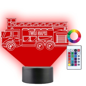 Lampka Nocna LED 3D Wóz Strażacki Strażak Prezent Twój Napis Imię Grawer