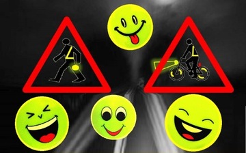 NAKLEJKI ODBLASKOWE NA PLECAK ROWER KASK EMOTKI WESOŁE BUZIE 4 SZTUKI