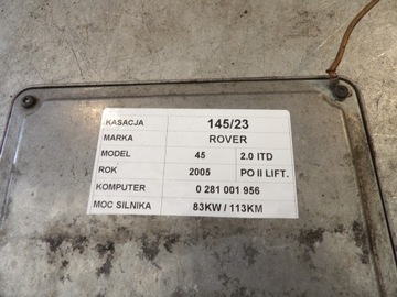 JEDNOTKA ROVER 45 FACELIFT 2,0ITD 0281001956