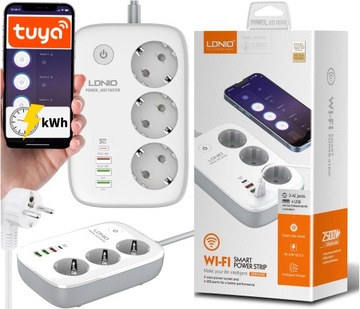 LISTWA ZASILAJĄCA Antyprzepięciowa WiFi TUYA QC3 PD30W GOOGLE AMAZON ALEXA