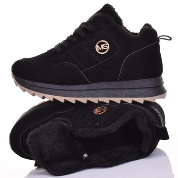 ZIMOWE SNEAKERSY BUTY DAMSKIE OCIEPLANE NA PLATFORMIE SKÓRZANE