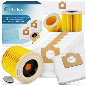 10x WORKI SYNTETYCZNE DO ODKURZACZA KARCHER WD3 PLUS KWD GRUBSZE + FILTR