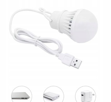 USB светодиодная лампа, белый свет, 5Вт, кабель 1м, 350лм