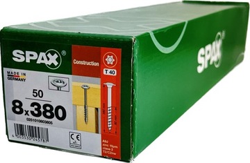 Wkręty do konstrukcji drewnianych 8x380mm SPAX WIROX główka TALERZOWA 50szt