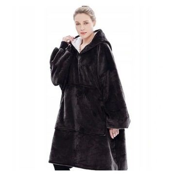 CIEPŁA BLUZA KOC OVERSIZE FUTRZAK 2W1 GRUBA CZARNY