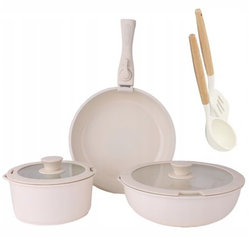 НАБОР ПОТЕНЦИИ + ИНДУКЦИОННАЯ СКОВОРОДА С АНТИПРИГАРНЫМ ПОКРЫТИЕМ ДЛЯ ДУХОВКИ Beige Chef 8 ПРЕДТ.