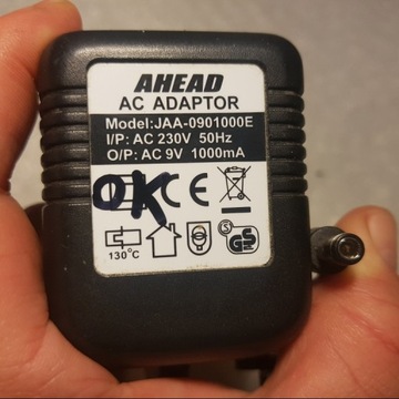 zasilacz transformator AC 9V 1A~ 1000mA JAA-0901000E... prąd przemienny !
