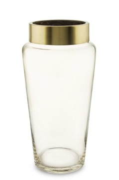 Ваза стеклянная, прозрачная, золото, 25 см.