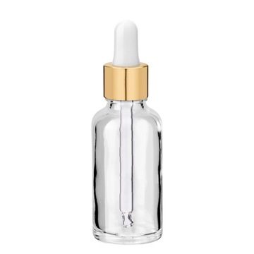 Butelka szklana bezbarwna 30 ml z pipetą złotą