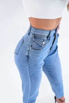 Elastyczne spodnie damskie jeansy MOM FIT modelujące wysoki stan M