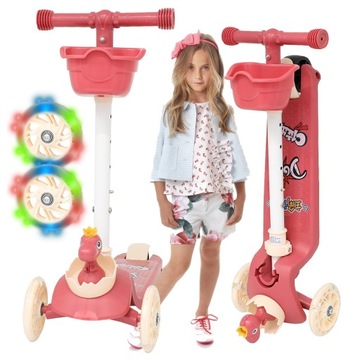 HULAJNOGA DLA DZIECI TRÓJKOŁOWA BALANSOWA ŚWIECĄCE KÓŁKA LED SKŁADANA DINO