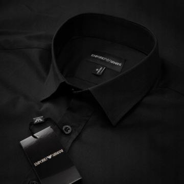РУБАШКА EMPORIO ARMANI, ЧЕРНАЯ, МУЖСКАЯ, ПРИМАННОГО КРОЯ
