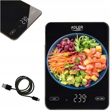 ELEKTRONICZNA WAGA KUCHENNA AKUMULATOR ładowanie USB CZARNA do 10kg