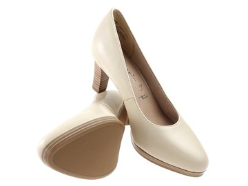 Tamaris buty czółenka 22433 ivory nude skóra 38