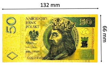 Красивая коллекционная позолоченная банкнота из ПВХ номиналом 50 злотых KAZIMIERZ III THE GREAT