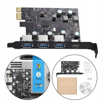 PCIE USB 3.0 Тип C(1) Тип A(3) Карта PCI-e — USB