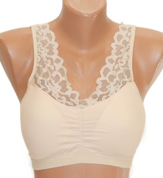 HAN 3030 biustonosz top damski bawełniany w prążki z koronką beż 5XL