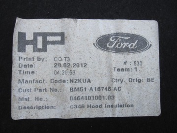 FORD FOCUS III 12R TLUMENÍ KAPOTY BM51A16746AC