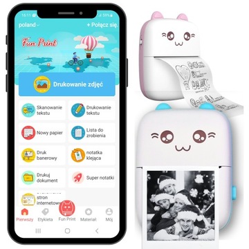 Мини-термопринтер DRUKUŚ Bluetooth для фотографий этикеток БЕСПЛАТНЫЕ РОЛИКИ ДЛЯ КОРПУСА