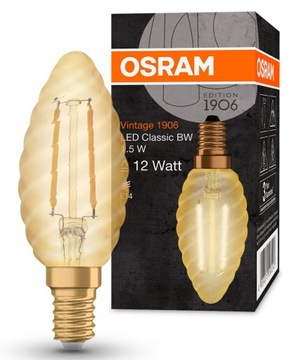 OSRAM LED 1906 VINTAGE świeczka 1.5W=12W 2400K E14