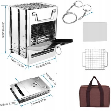 ПОРТАТИВНАЯ ДРОВЯНАЯ ПЕЧЬ ТУРИСТИЧЕСКАЯ ПЕЧЬ ДЛЯ КЕМПИНГА + СУМКА + ПИЛА