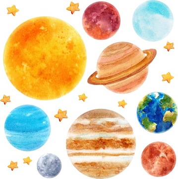 Duże Naklejki na ścianę dla dzieci PLANETY KOSMOS