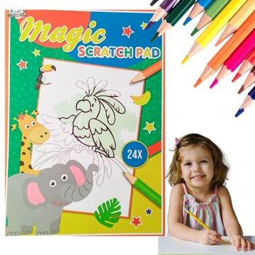 MAGICZNY BLOK ZDRAPKA ZDRAPYWANKA 24 ARKUSZE 3+ PAPUGA