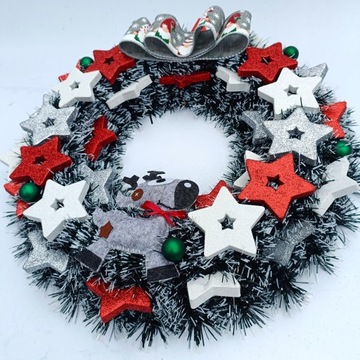 РОЖДЕСТВЕНСКИЙ ВЕНОК НА ДВЕРЬ 40 СМ РОЖДЕСТВЕНСКИЙ БЕЛЫЙ КРАСНЫЙ СЕРЕБРЯНЫЙ